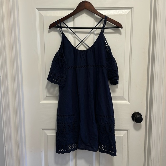 Anthropologie dRA Navy Off Shoulder Eyelet Nancy Dress XS - Picture 2 of 6